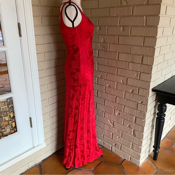 Vintage Zum Zum Prom Dress Maxi Gown Satin 90s Y2K Glam Open Back Jacquard 5 / 6 - Picture 5 of 12